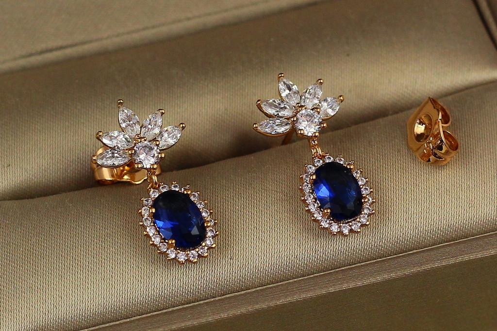 Серьги гвоздики Xuping Jewelry подвеска малинка с синим камнем 2 см Золотистый (2266707004)