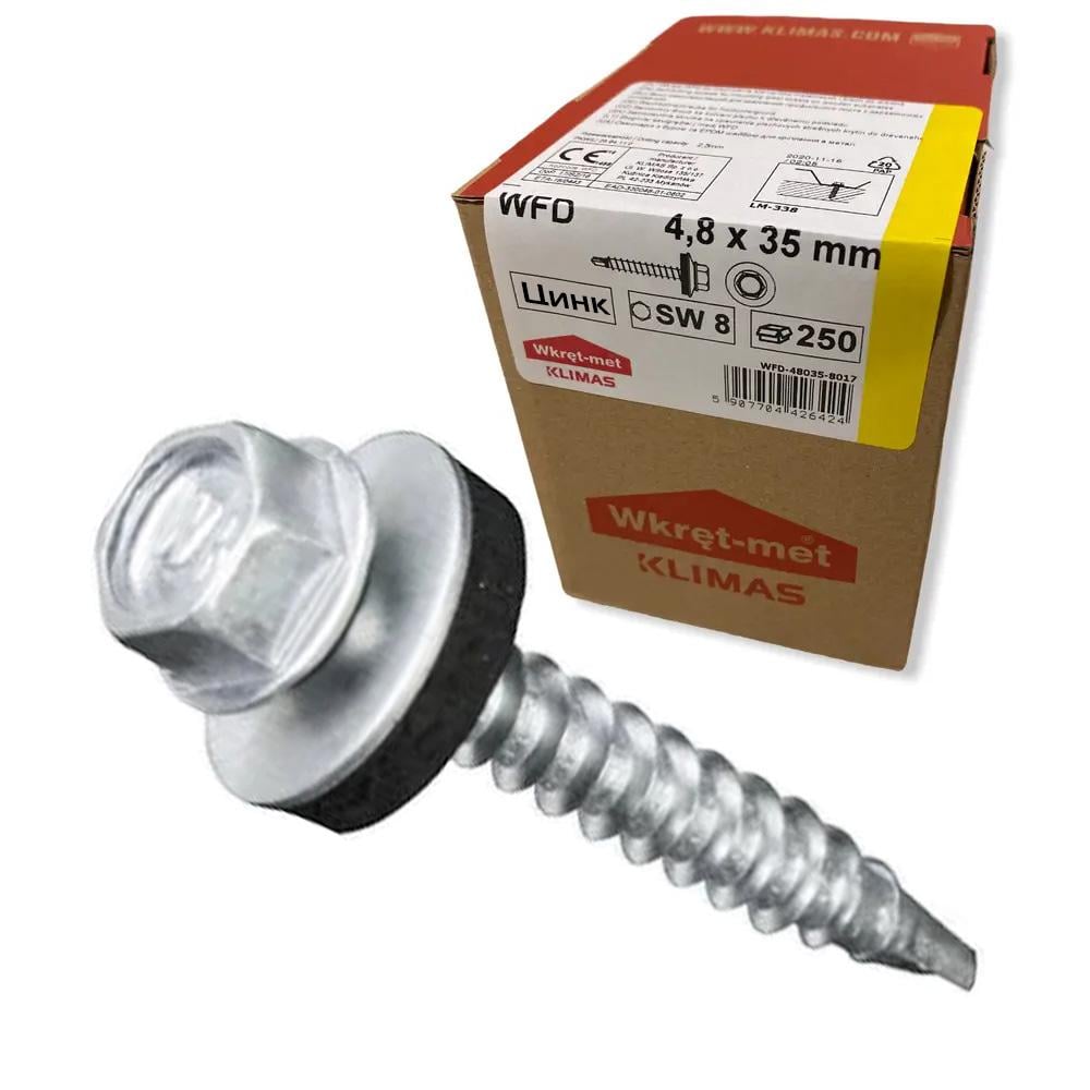 Саморез кровельный по дереву Klimas Wkret-Met RAL Zn 4,8x35 мм 250 шт.