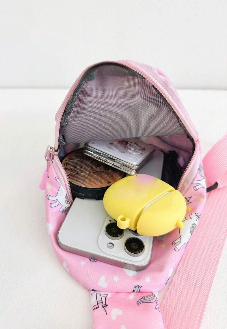 Сумка-бананка для девочек Единорог через плечо с регулируемым ремешком одно отделение на молнии 22х13х6 см Розовый (D-0162) - фото 8
