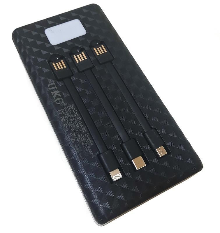 Портативное зарядное устройство UKC 8058 20000 mAh с кабелями и солнечной панелью Черный (c3f3a31c)