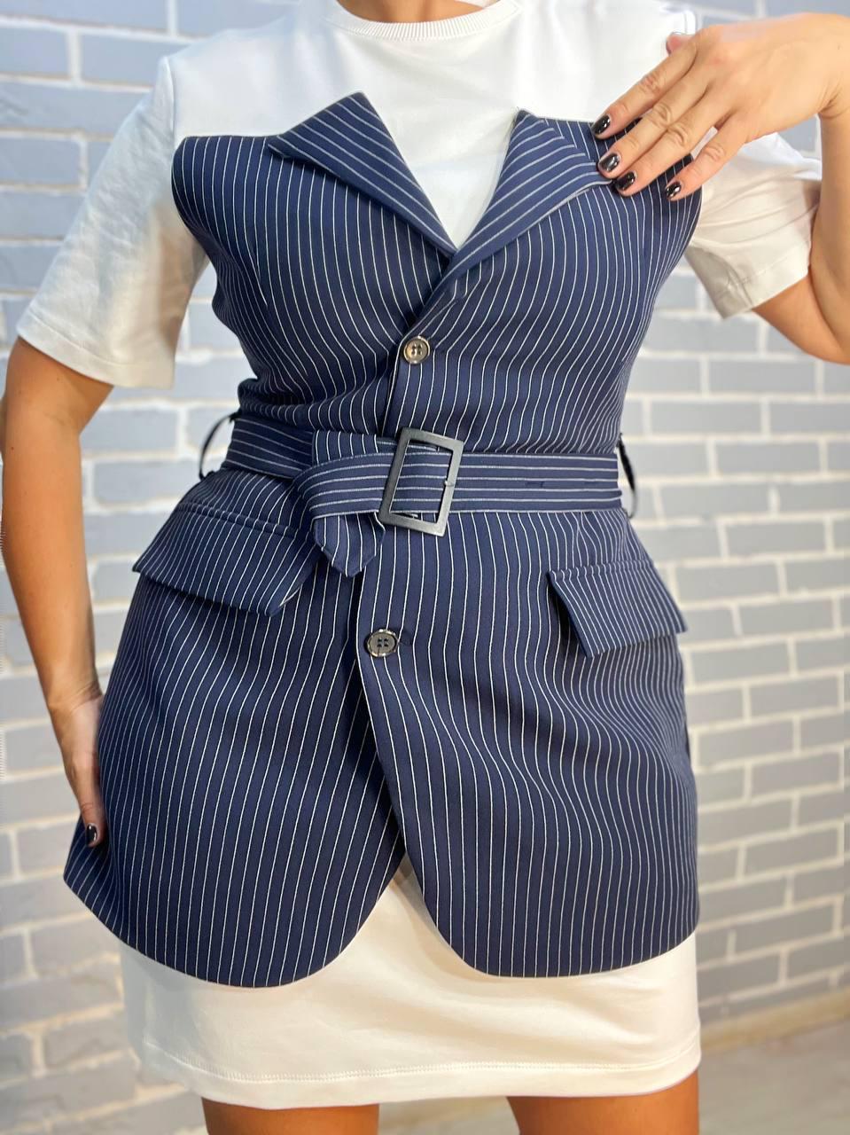 Платье женское KEYYMOD 34291 футляр футболка с пиджаком в полоску M Темно-синий (2436) - фото 7