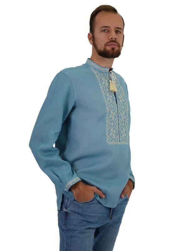 Вышиванка мужская р. 50 Голубой (293) - фото 3 Вышиванка мужская р. 50 Голубой (293) - фото 3