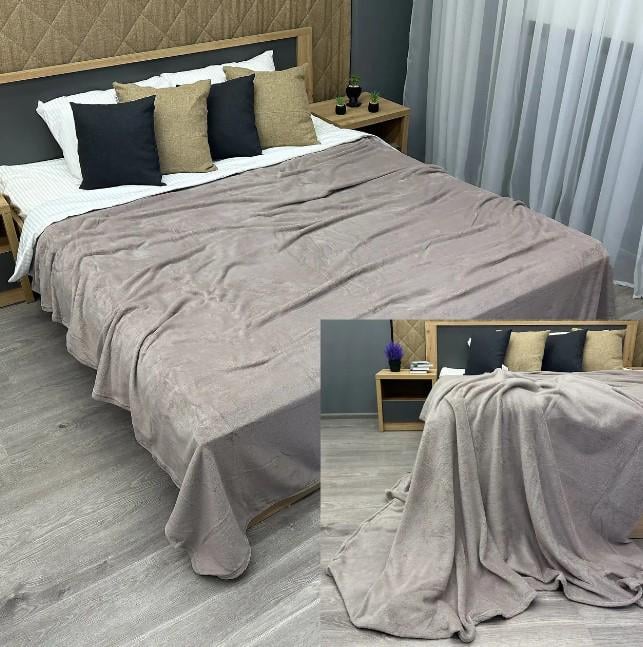 Покривало на диван/ліжко велсофт 160х200 см Світле какао (87-041) - фото 2 Покривало на диван/ліжко велсофт 160х200 см Світле какао (87-041) - фото 2