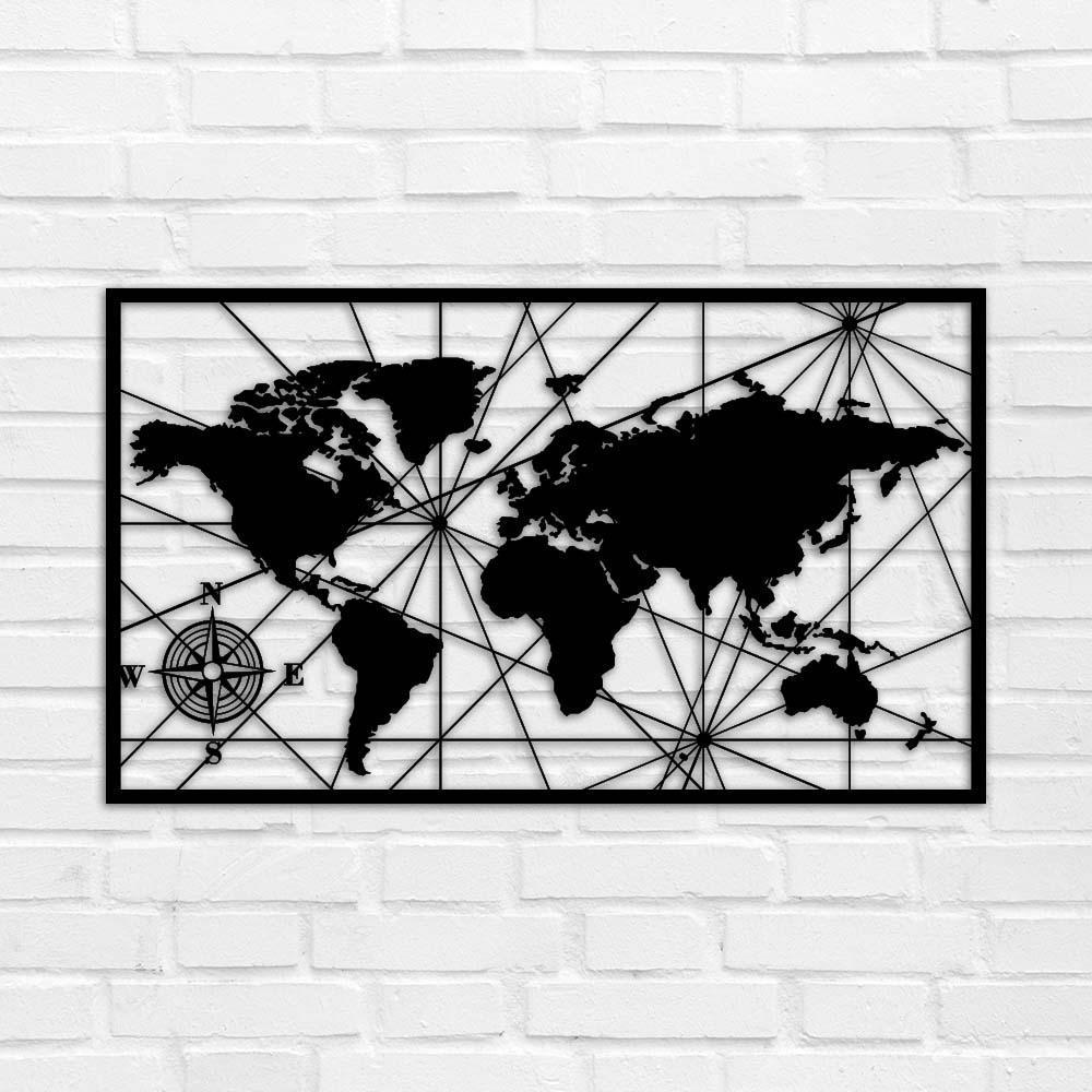Настенное панно из дерева TWD Карта мира 50х30 см Черный (ww-WALL70002М)