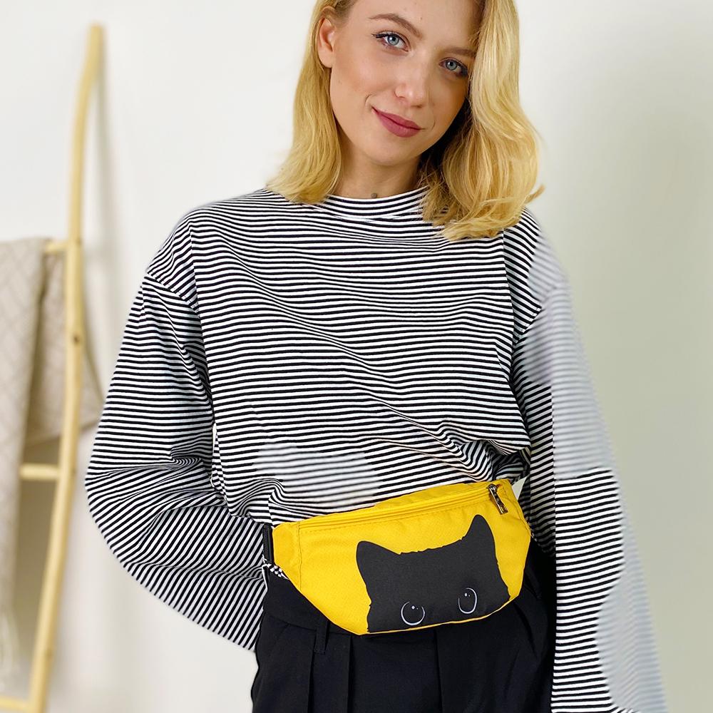 Сумка-бананка через плечо и на пояс Presentville Bumbag Черный котик 27х16 см (BB_22S014_ZHL) Сумка-бананка через плечо и на пояс Presentville Bumbag Черный котик 27х16 см (BB_22S014_ZHL)