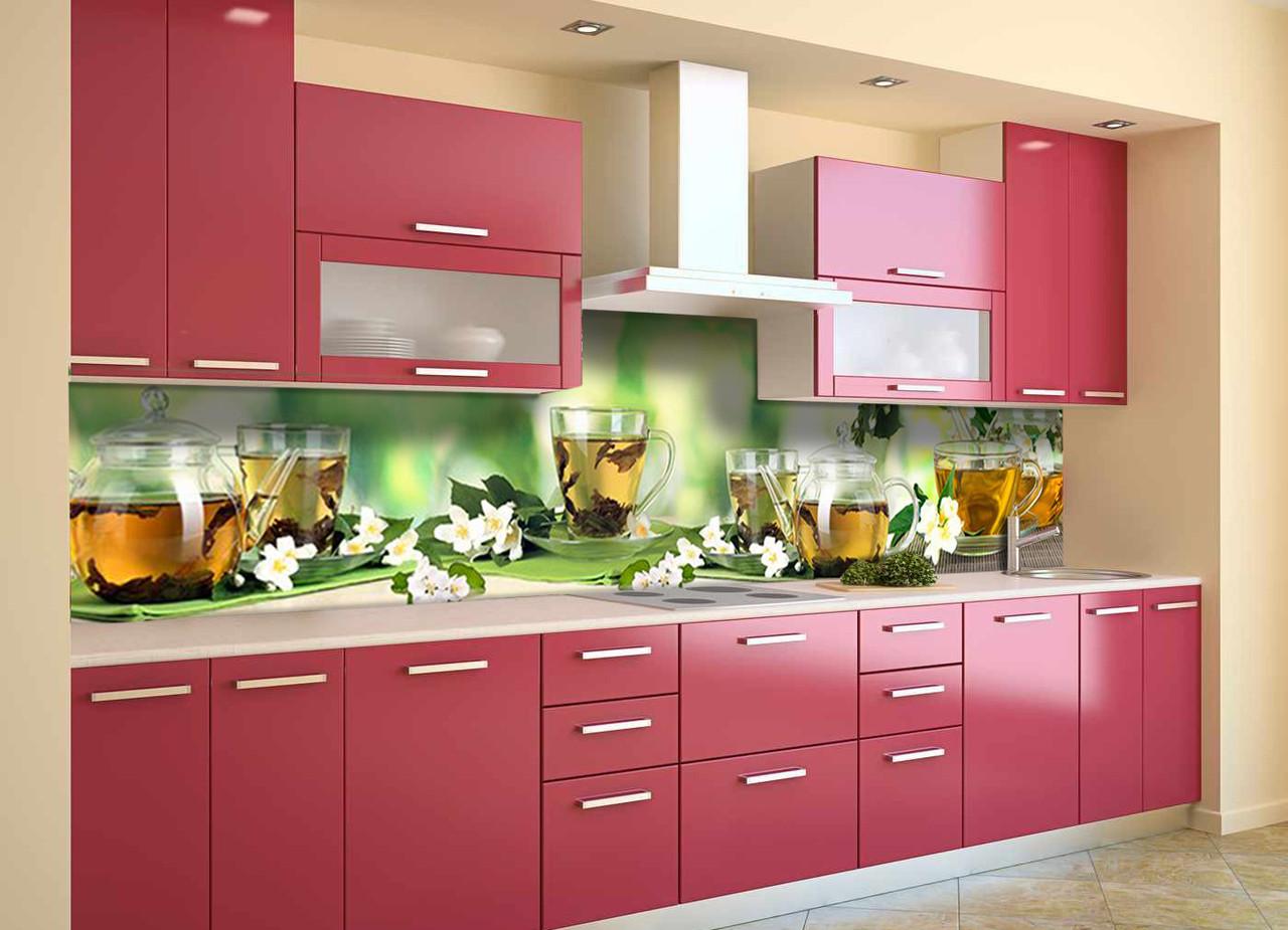 Кухонный фартук Жасмин из самоклеющейся виниловой пленки 60х300 см Зеленый