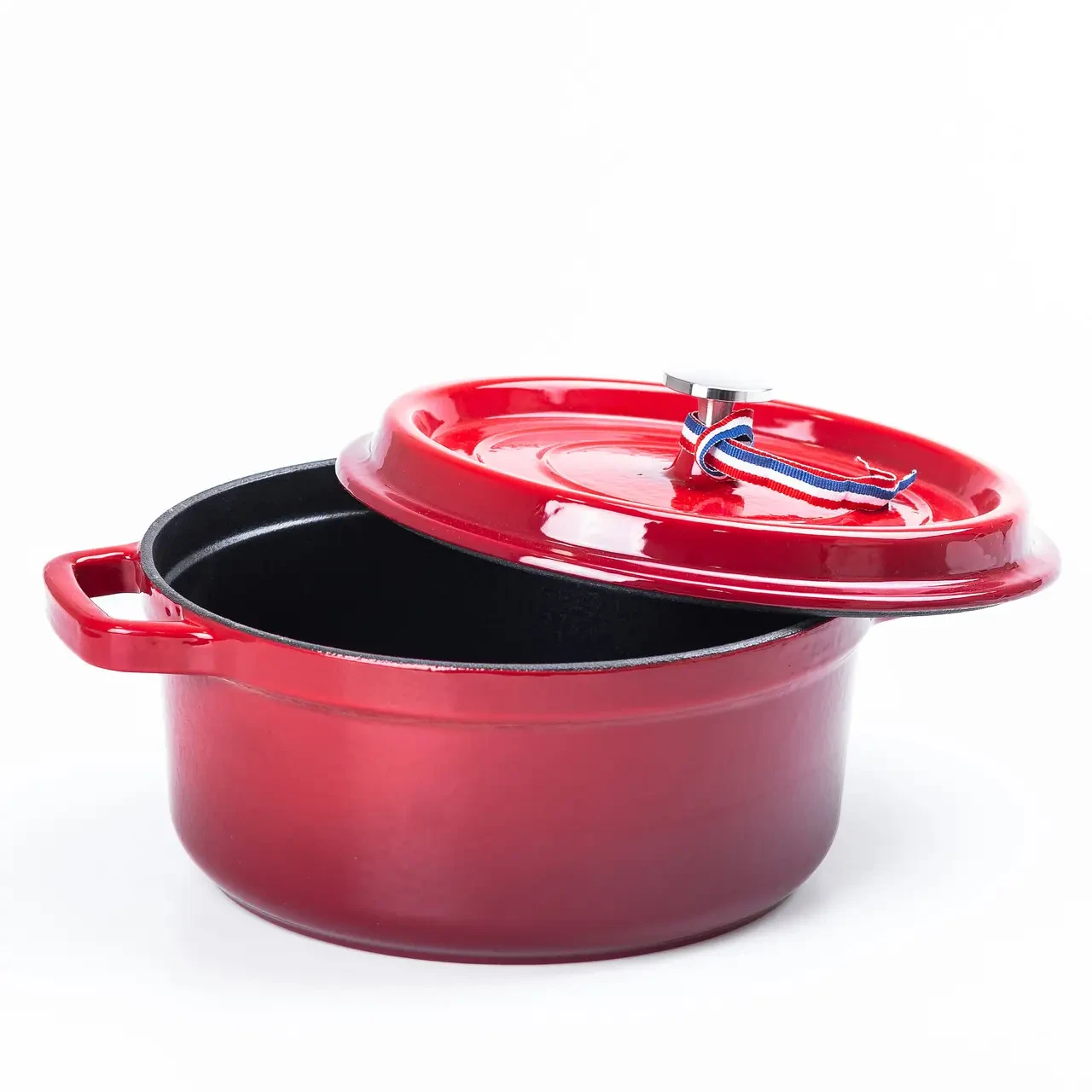 Кокотница чугунная с эмалированным покрытием 3 л d 23 см Темно-красный - фото 3