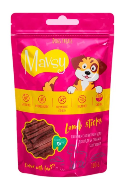 Лакомство для собак Mavsy Палочки из ягнятины для ухода за зубами и деснами 100 г (LSS04)