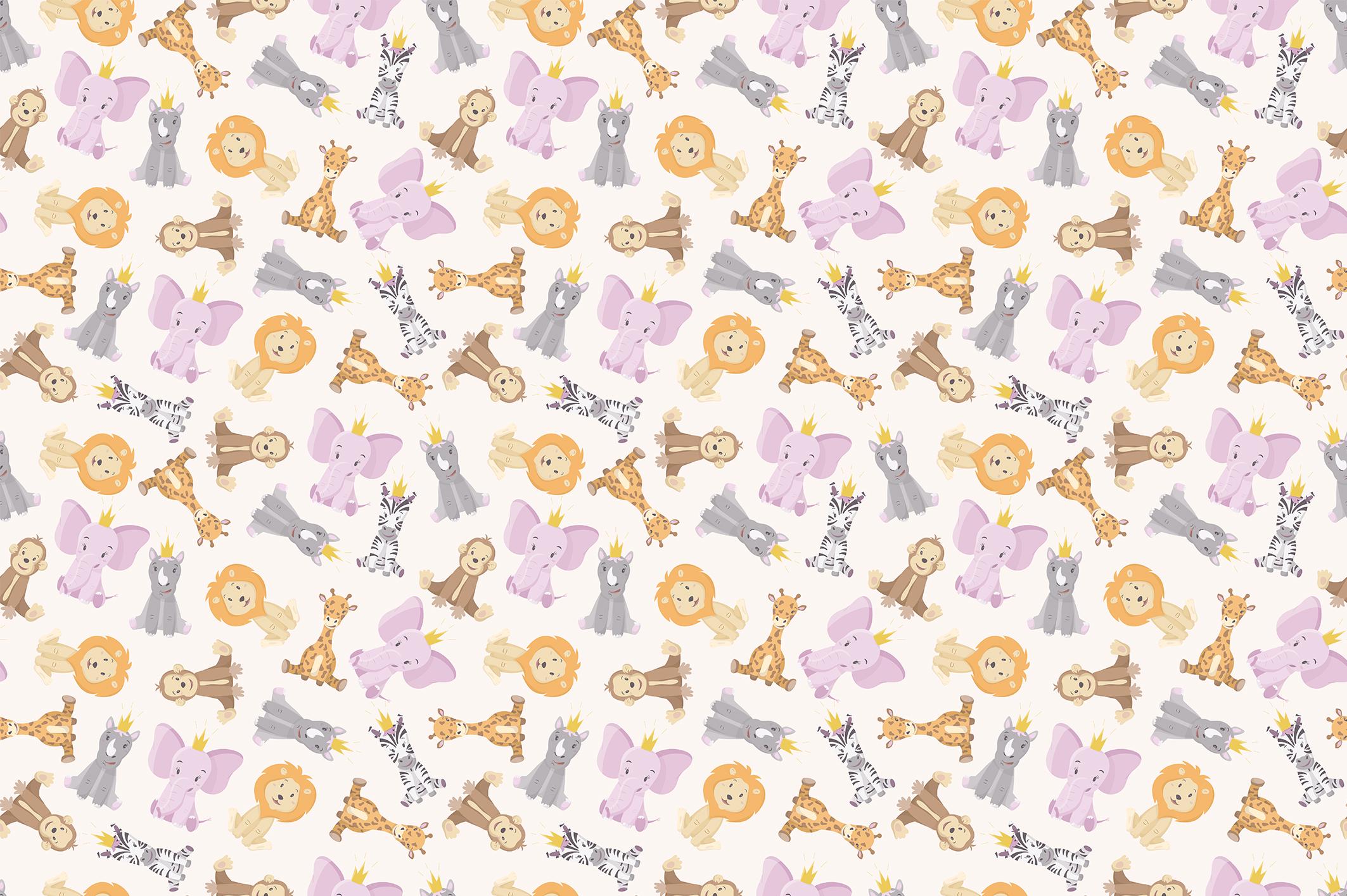 Фотообои флизелиновые Upstream детский принт со львами/слониками/жирафами 345х230 см (S5KID-070/6)
