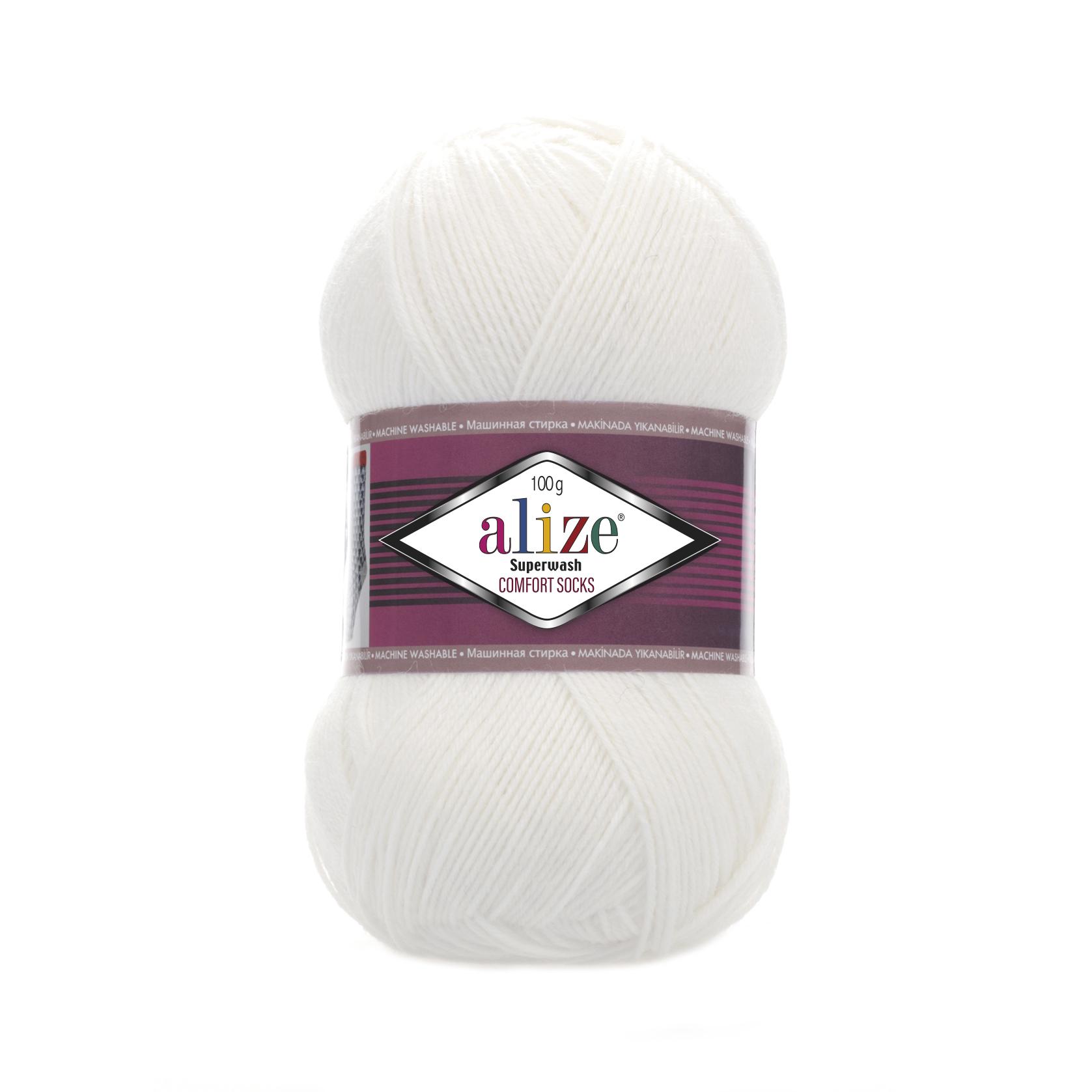 Пряжа носочная Alize Superwash Comfort Socks 55 белый (2529)
