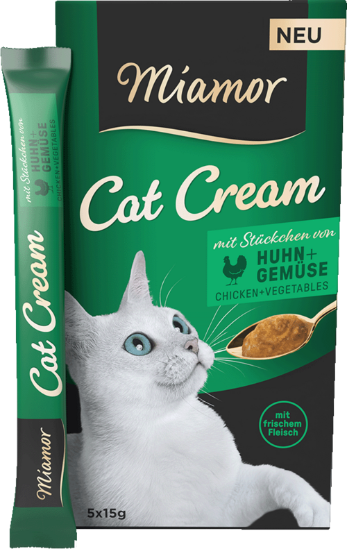 Крем ласощі вершковий для поліпшення травлення Miamor Cat Cream Snack з куркою та овочами для котів 15г 5 шт. (4000158742711)