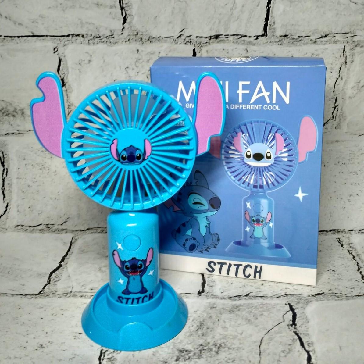 Детский портативный мини-вентилятор Стич с ушками 16 см Голубой (SD-10-2)