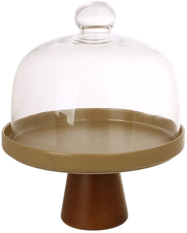 Подставка для пирожных и десертов Natural Serving Grey Ø 21 см со стеклянной крышкой