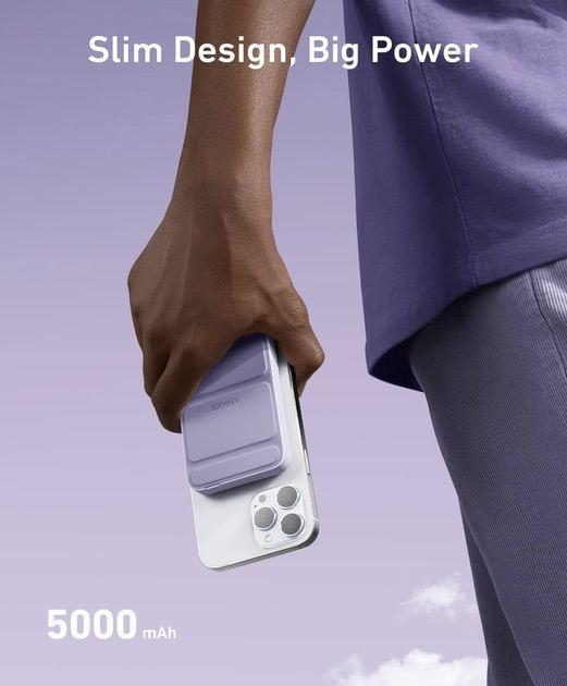 Повербанк магнітний Anker 622 MagGo 5000 mAh 12W з бездротовою зарядкою та підставкою Фіолетовий (A1614) - фото 3 Повербанк магнітний Anker 622 MagGo 5000 mAh 12W з бездротовою зарядкою та підставкою Фіолетовий (A1614) - фото 3