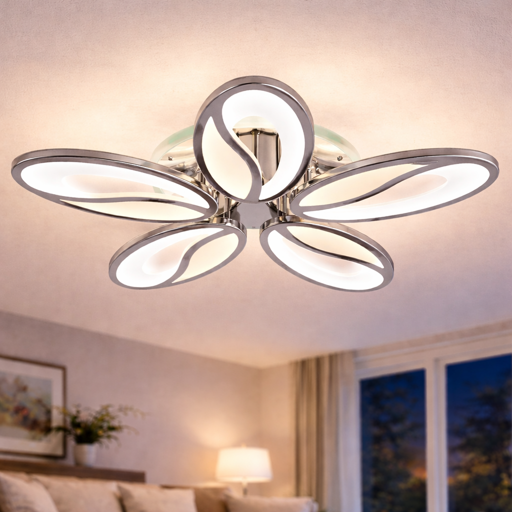 Люстра светодиодная Valeso 64W с овальными плафонами 3000K-6500К с пультом Хром (MX10001/5 CR RGB)