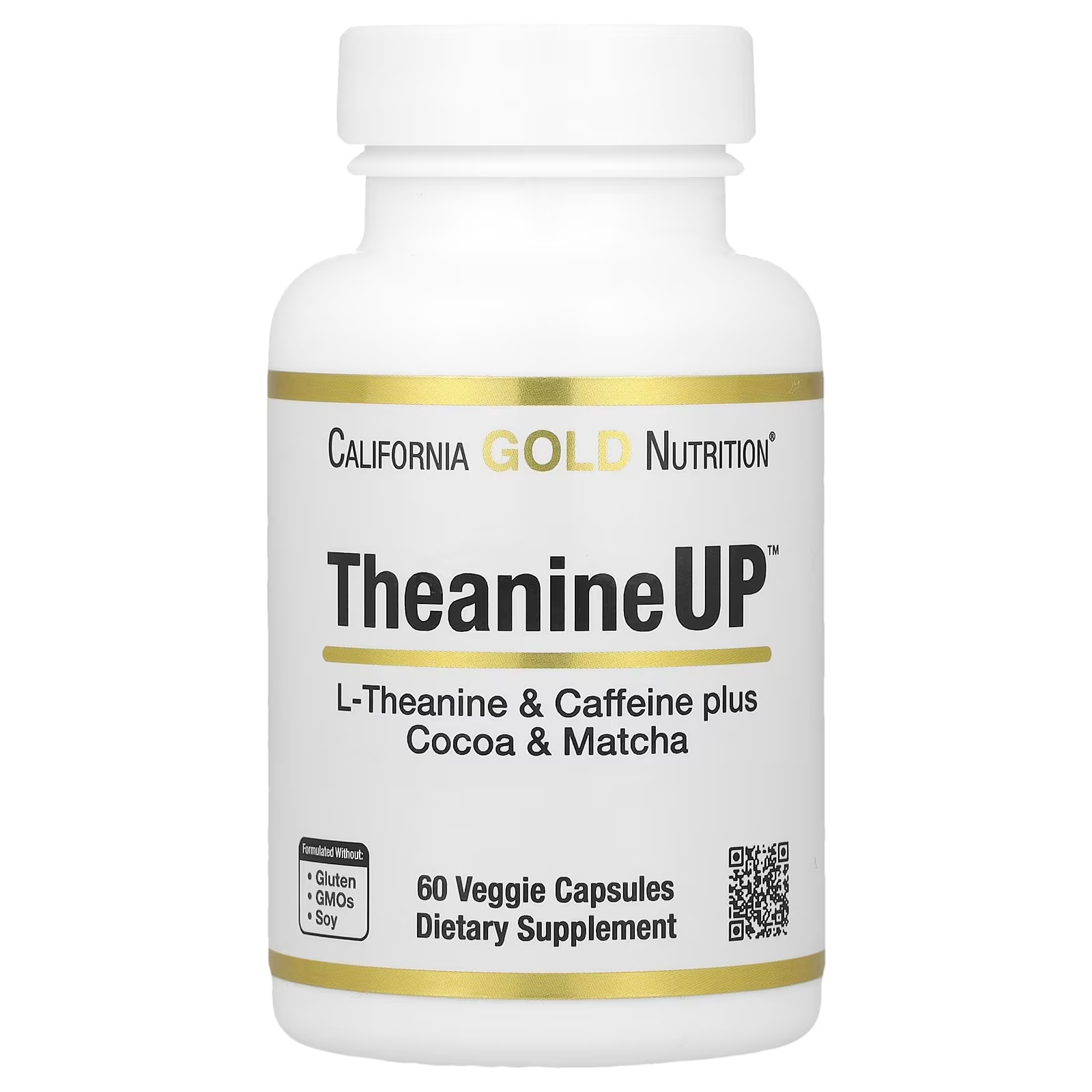 Амінокислоти California Gold Nutrition TheanineUP для зосередження енергії 60 рослинних капсул