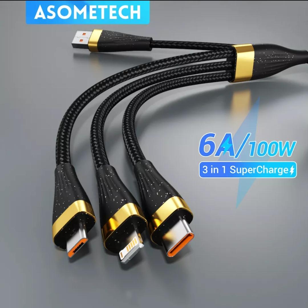 Кабель универсальный Asometech 3в1 USB - Lightning/MicroUSB/Type-C 6 A 2 м (230025-1) - фото 2