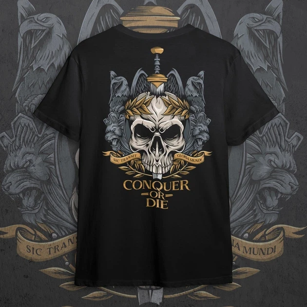 Футболка мужская с принтом Conquer or Die р. 48 (2896479292)