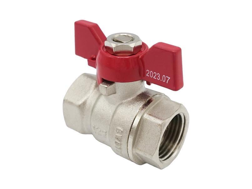 Кран шаровой V&G VALOGIN Optima 1/2" ВВ бабочка никель Красный (RS-VG-102101)