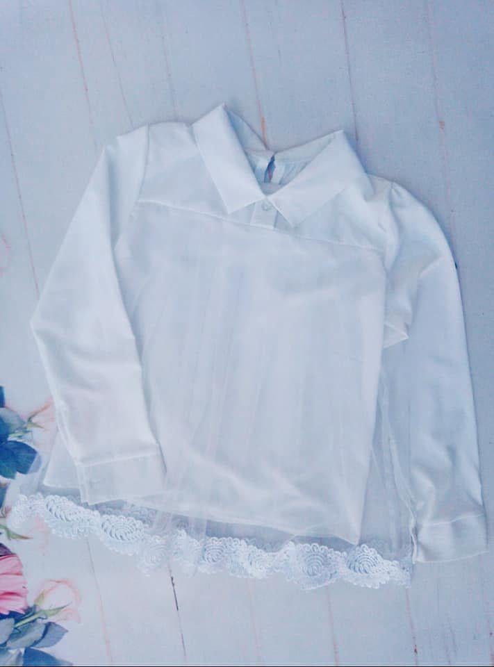 Блуза школьная с сеткой и кружевом 152 см Белый (14685697)