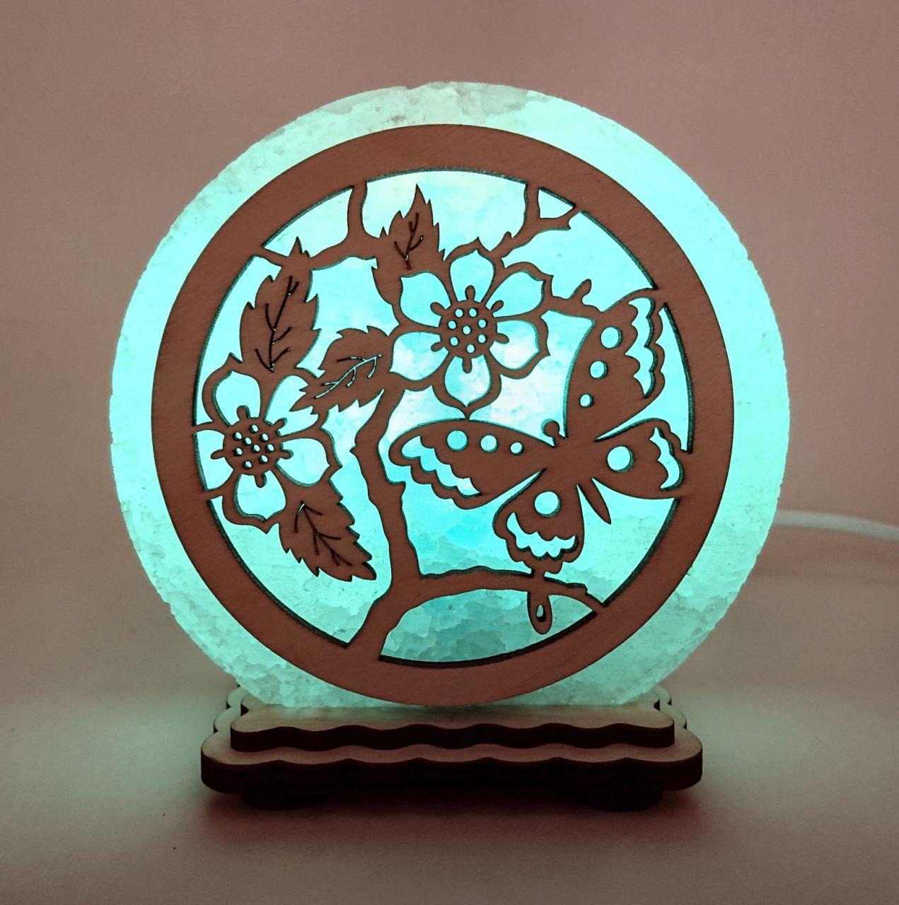 Соляной светильник Бабочка в цветах (KM-00003-b)