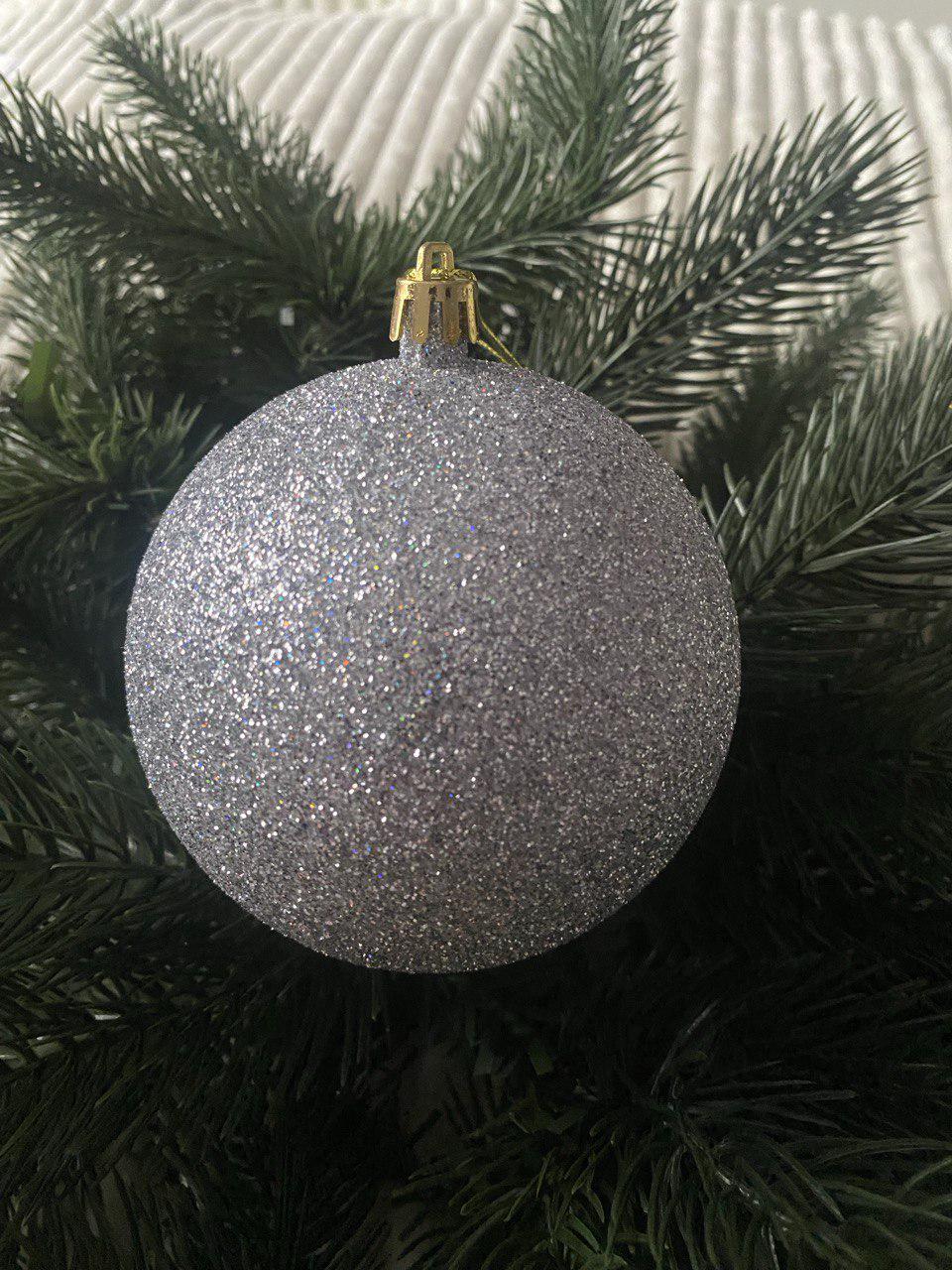 Куля новорічна глітерна пластик 100 мм Срібний (y0025) - фото 1 Куля новорічна глітерна пластик 100 мм Срібний (y0025) - фото 1