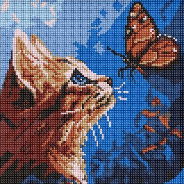 Алмазна мозаїка Котик та метелик art_selena_ua 30х30 см (AMO20076)