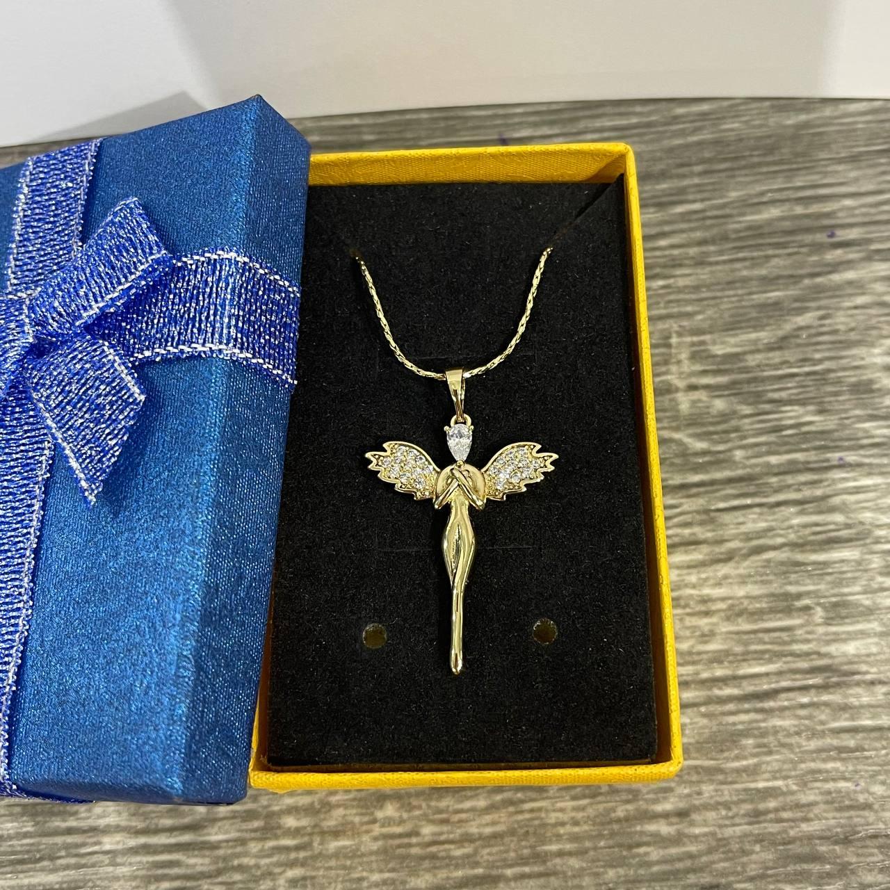 Кольє ювелірний сплав золотий Ангел-Охоронець з цирконами на ланцюжку (2063240597)