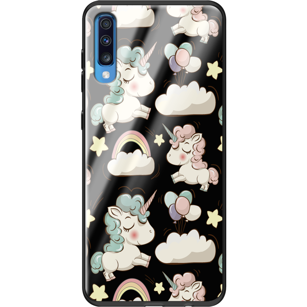 Чехол Boxface Samsung A705 Galaxy A70 Unicorns Черный силикон со стеклом (36860-cc2-37740)