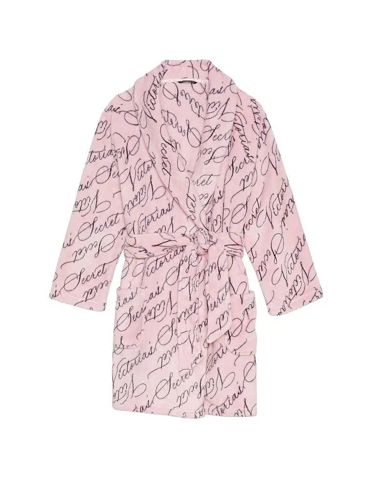 Халат жіночий Victoria's Secret Short Cozy Robe плюшевий з написами XS/S Рожевий (17648639) - фото 3