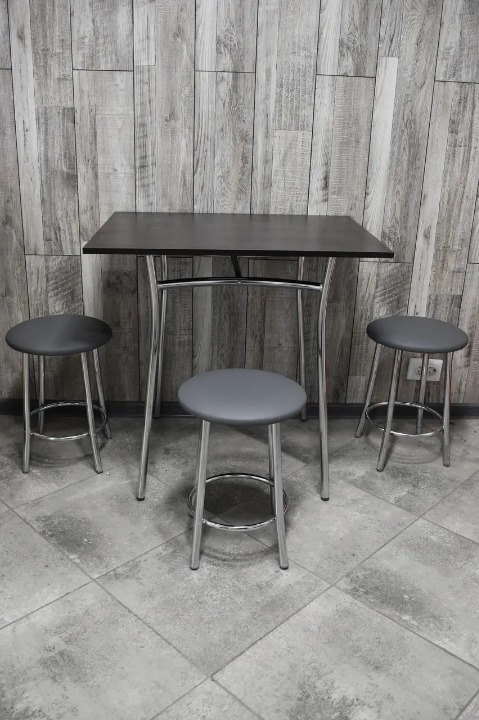 Кухонний комплект Teddy Тріо стіл/табурети 3 шт. в хром-корпусі 60х80х75 см Чорний/Сірий (28374449)
