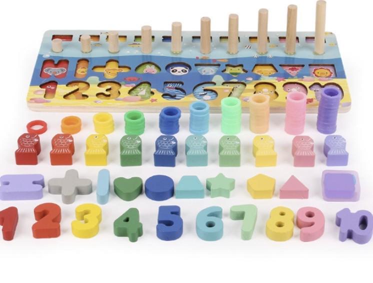 Обучающий планшет для изучения цифр форм и цветов деревянный Разноцветный