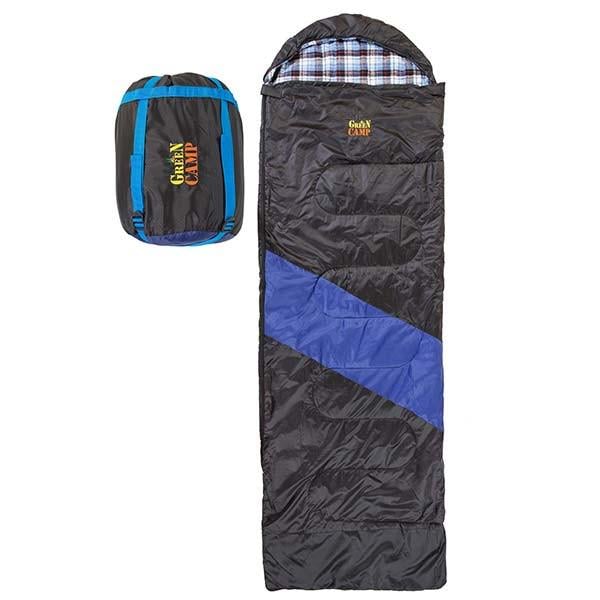 Спальник GreenCamp 450 г/м2 230х80 см Черный/Голубой