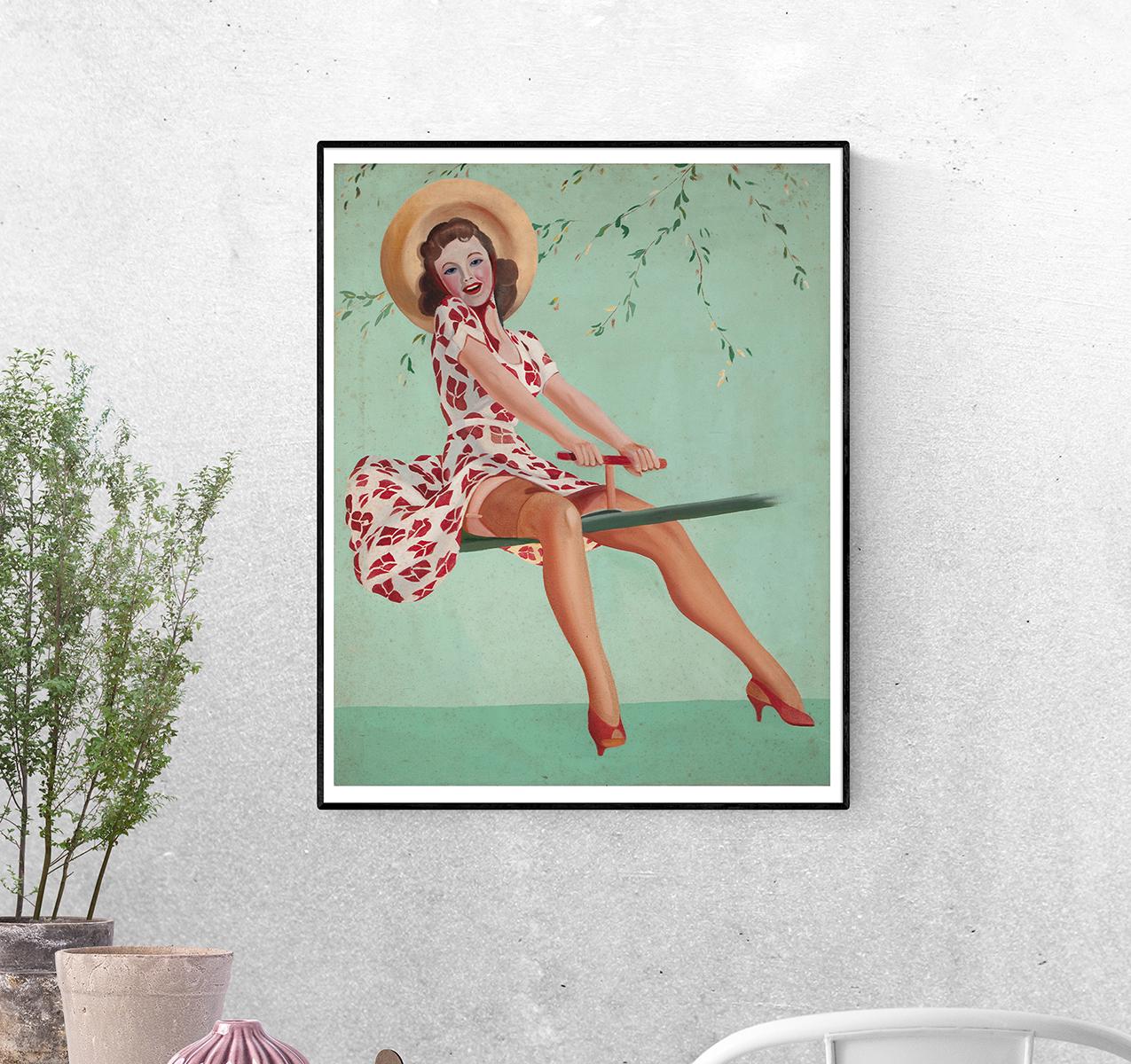 Постер Девушка катается на качели формат А-5 (pin_up010038_Poster)