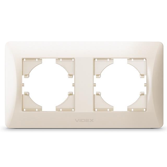 Горизонтальная пластиковая рамка на 2 поста Videx Binera VF-BNFR2H-CR Кремовый