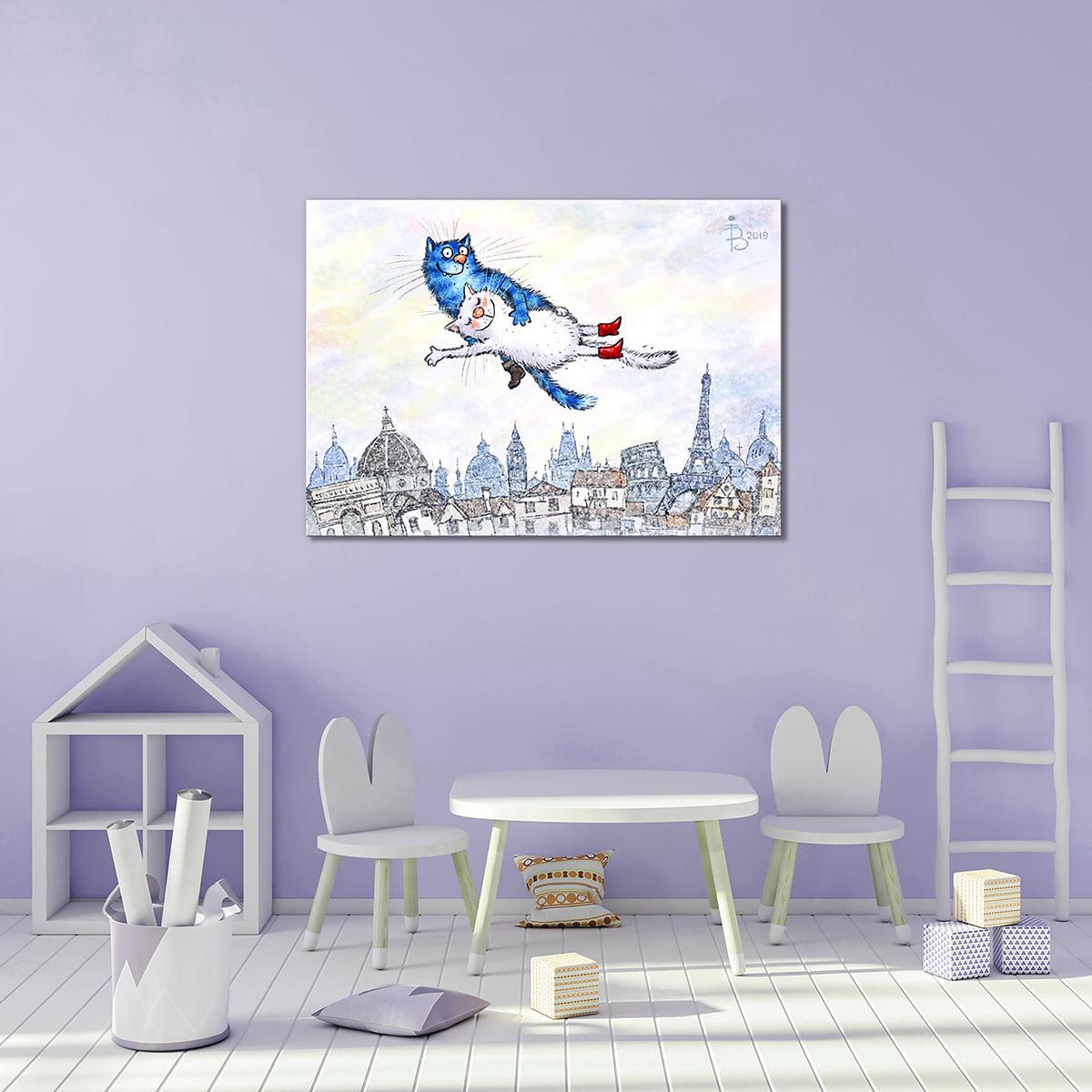 Модульная картина Фантазия мяу-диез-Шагал 1 модуль 60x90 см