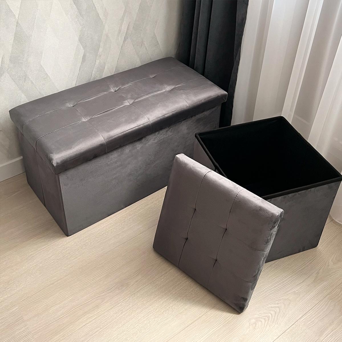 Пуф для зберігання велюровий MVM TH-05 Сірий (TH-05 GRAY) - фото 5