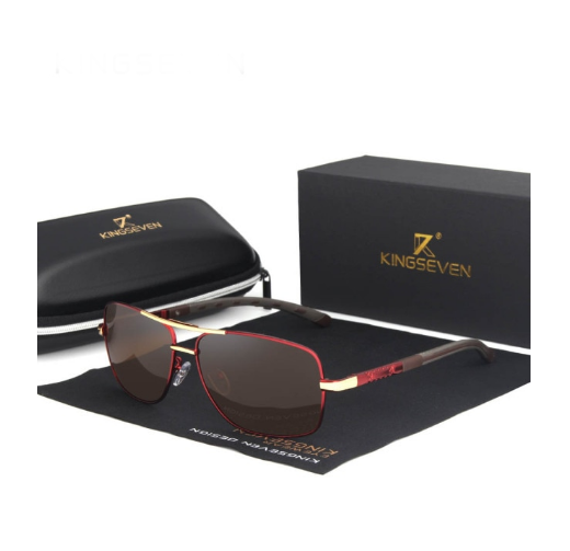 Мужские солнцезащитные очки в классической оправе KINGSEVEN DESIGN с поляризованными линзами Золотой/Коричневый (N/K724)