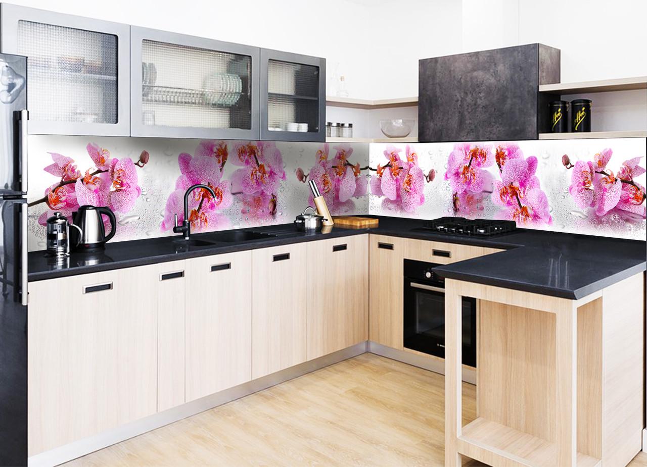 Кухонный фартук Розовые орхидеи и капли из самоклеющейся виниловой пленки 60х300 см Розовый Кухонный фартук Розовые орхидеи и капли из самоклеющейся виниловой пленки 60х300 см Розовый
