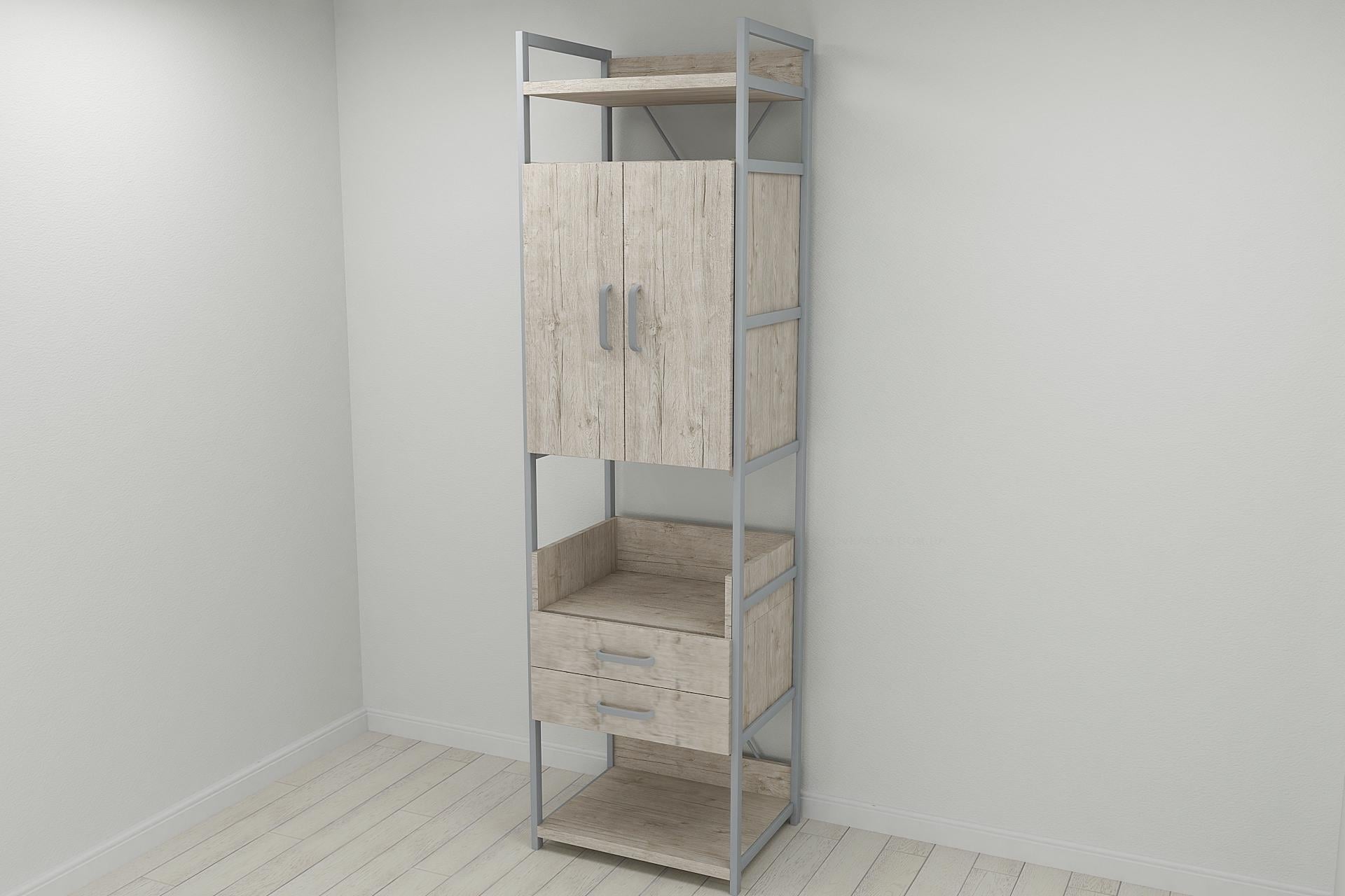 Шкаф гардероб уни секция 5 серии Конект Ferrum-decor 220x60x50 см металл Серый/ДСП Дуб Шервуд (SHG030)