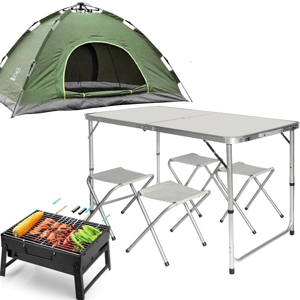 Туристический стол Easy Campi со стульями 4 шт. в чемодане с мангалом и палаткой