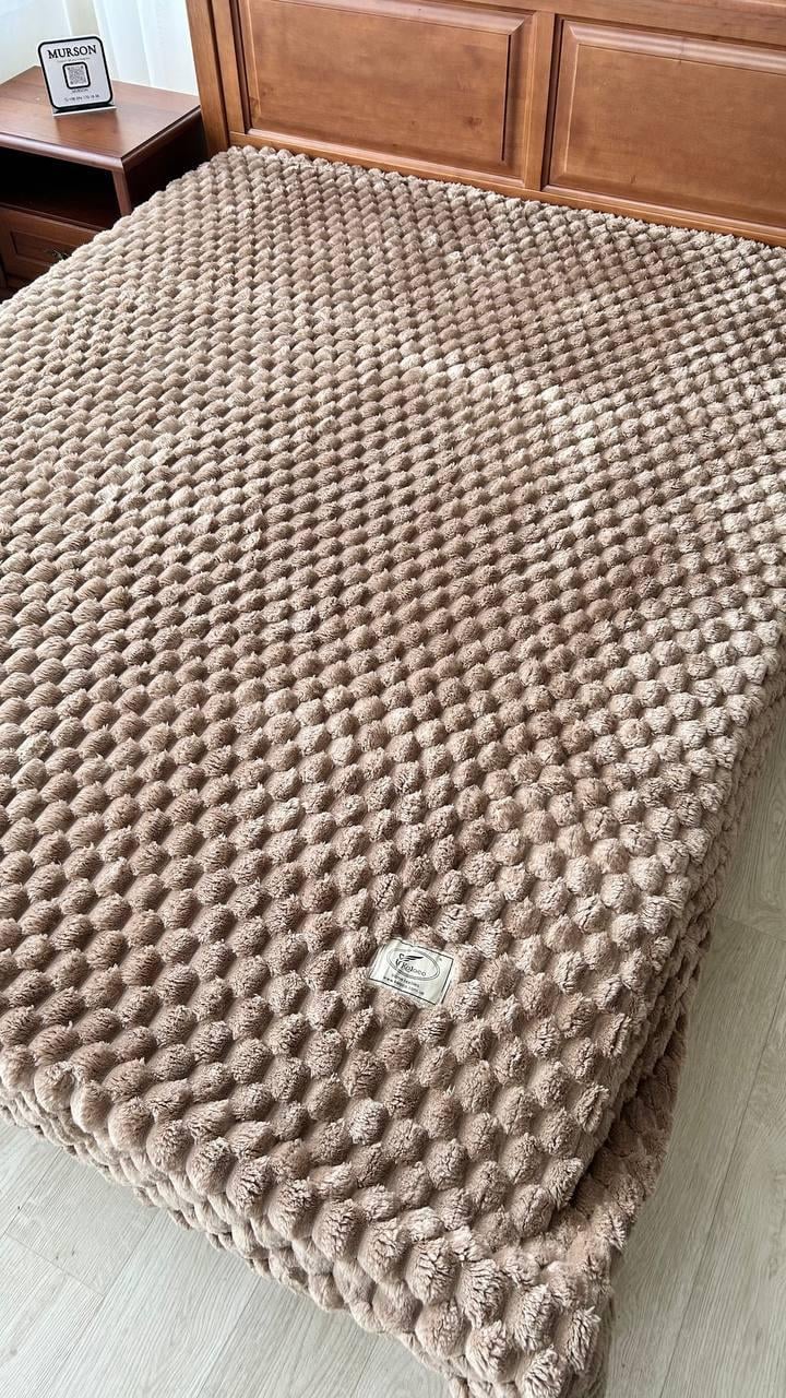 Плед-покривало теплий Соти 3Д велюровий плюшевий двоспальний Темно-бежевий (Е5100-02)