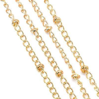 Цепь паянная с бусинкой 2,5 мм 1,6 мм 1 шт. 1 м Золотой (ЦФ0302ь49)