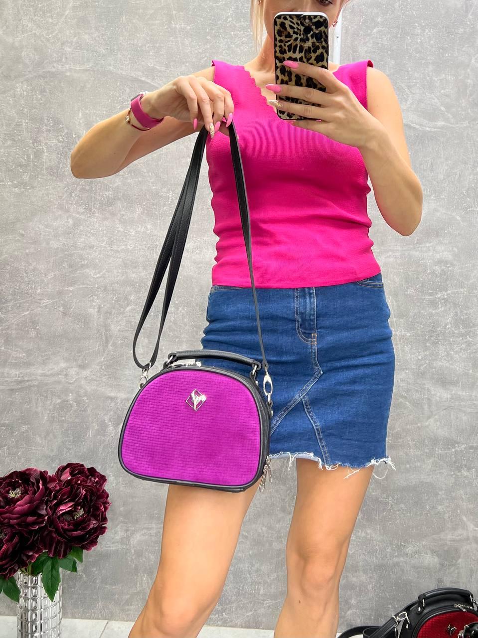 Сумка через плече жіноча сучасна міська екошкіра/натуральна замша 22х17х9 см Фіолетовий - фото 8