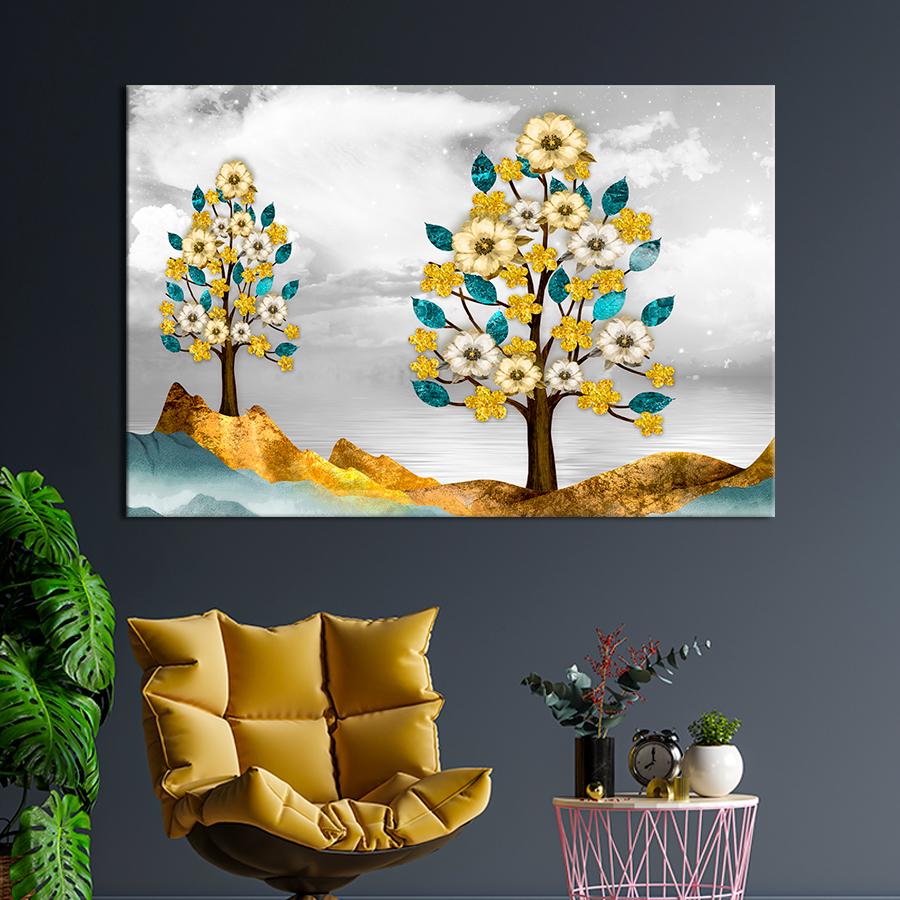 Картина на холсте Цветущие деревья на фоне облаков 80x54 см (V359-1_L)