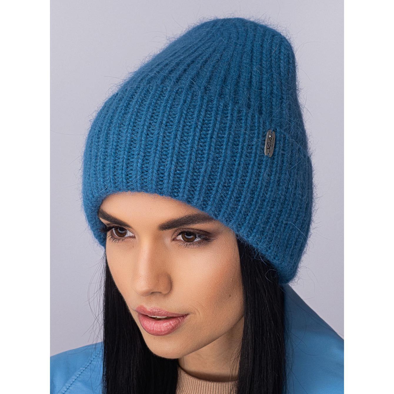 Шапка ангорова жіноча Leks Розкіш one size Морська хвиля - фото 1