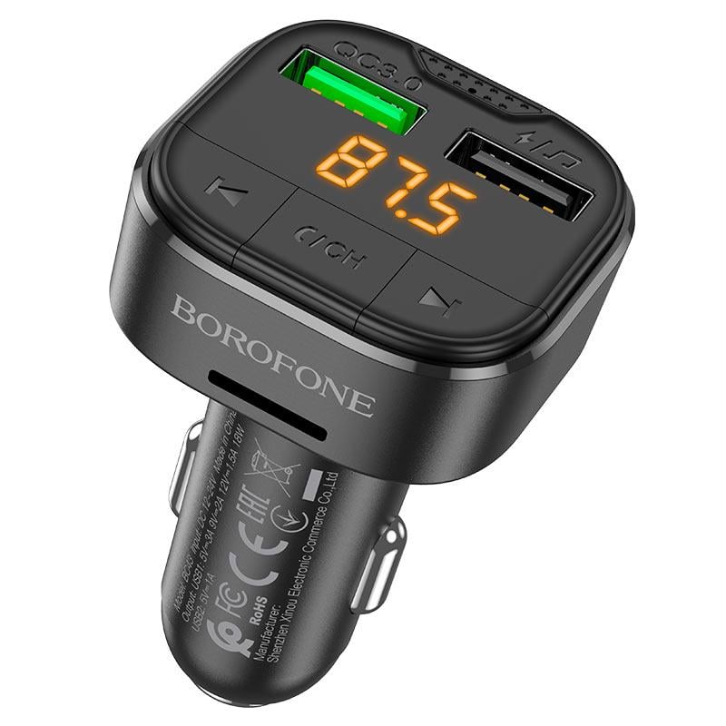 FM-трансмиттер Borofone BC43 Flash QC3.0 car 18W Black (19383)