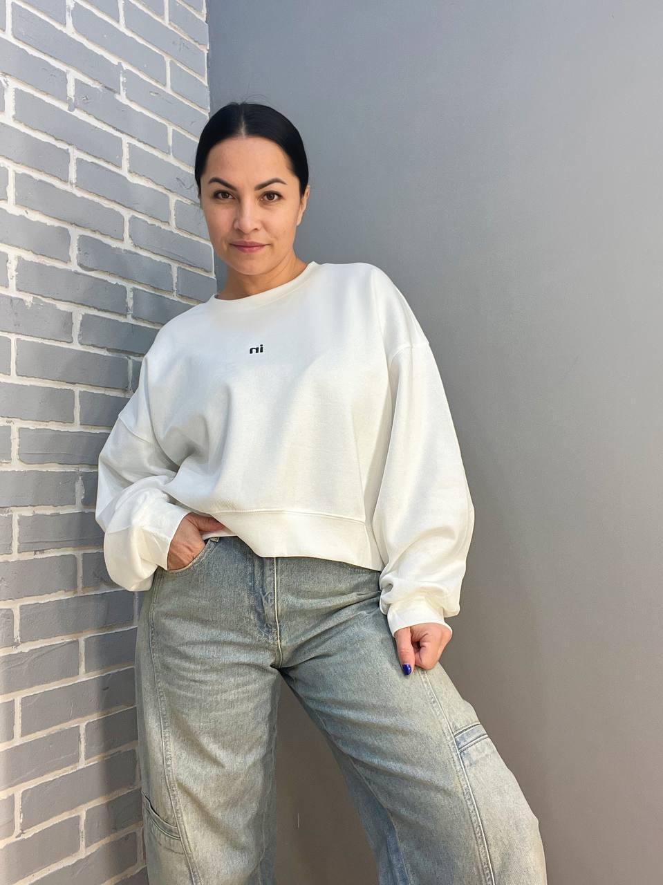 Світшот жіночий U S 36918 рубчик діагональ маленька вишивка in широкий OS Білий (1384) - фото 5 Світшот жіночий U S 36918 рубчик діагональ маленька вишивка in широкий OS Білий (1384) - фото 5