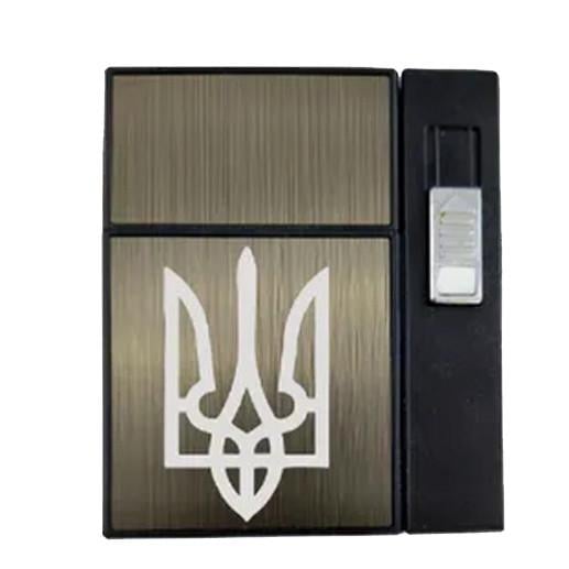 Портсигар на 20 сигарет с двумя зажигалками Герб HL-424 Black Brown (16374)