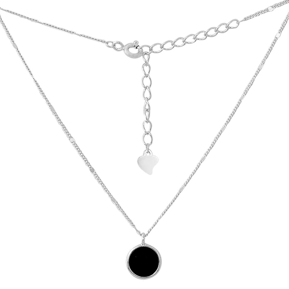 Колье серебряное LoveR с круглой формой вставки из оникса 40-45 см